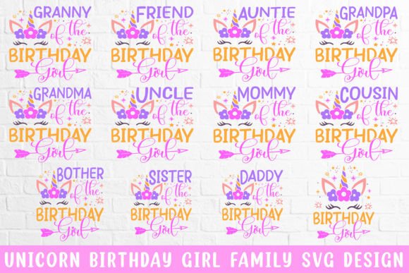 Unicorn Birthday Girl Family SVG for Creative Crafts